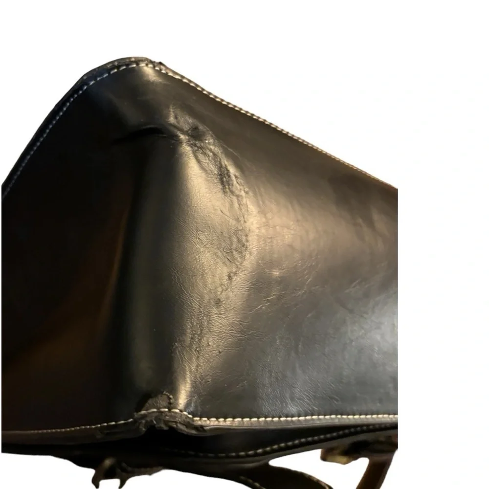 Esecosusi Black Leather Messenger Bag Briefcase Top Handle Crossbody Bag Bookbag